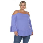 WHITE MARK FASHION White Mark Women's Plus Size Cold Shoulder Ruffle Sleeve Top