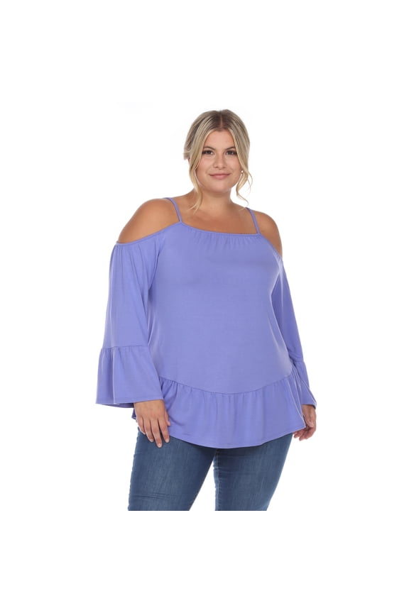 Women's Plus Size Cold Shoulder Ruffle Sleeve Top
