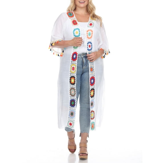 White Mark Women's Plus Size Crochet Kimono