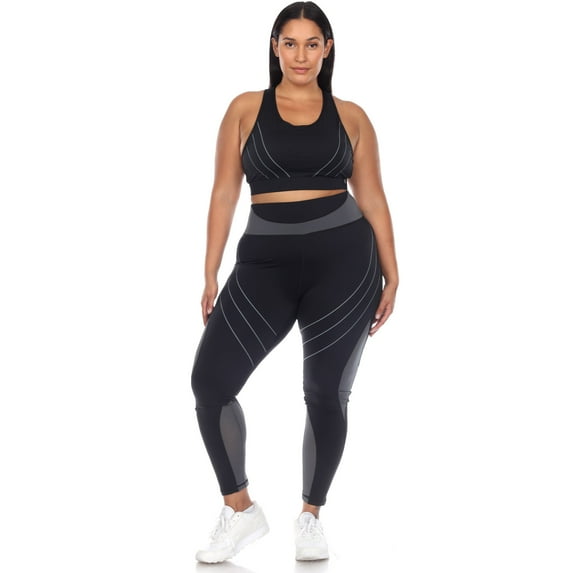 White Mark Women's Plus Size Cut Out Back Mesh Sports Bra & Leggings Activewear Set