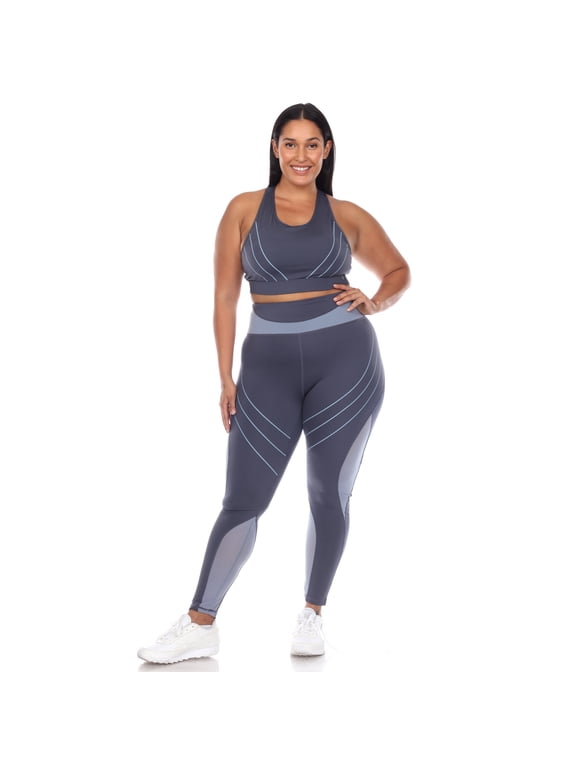 Women's Plus Size Cut Out Back Mesh Sports Bra & Leggings Activewear Set