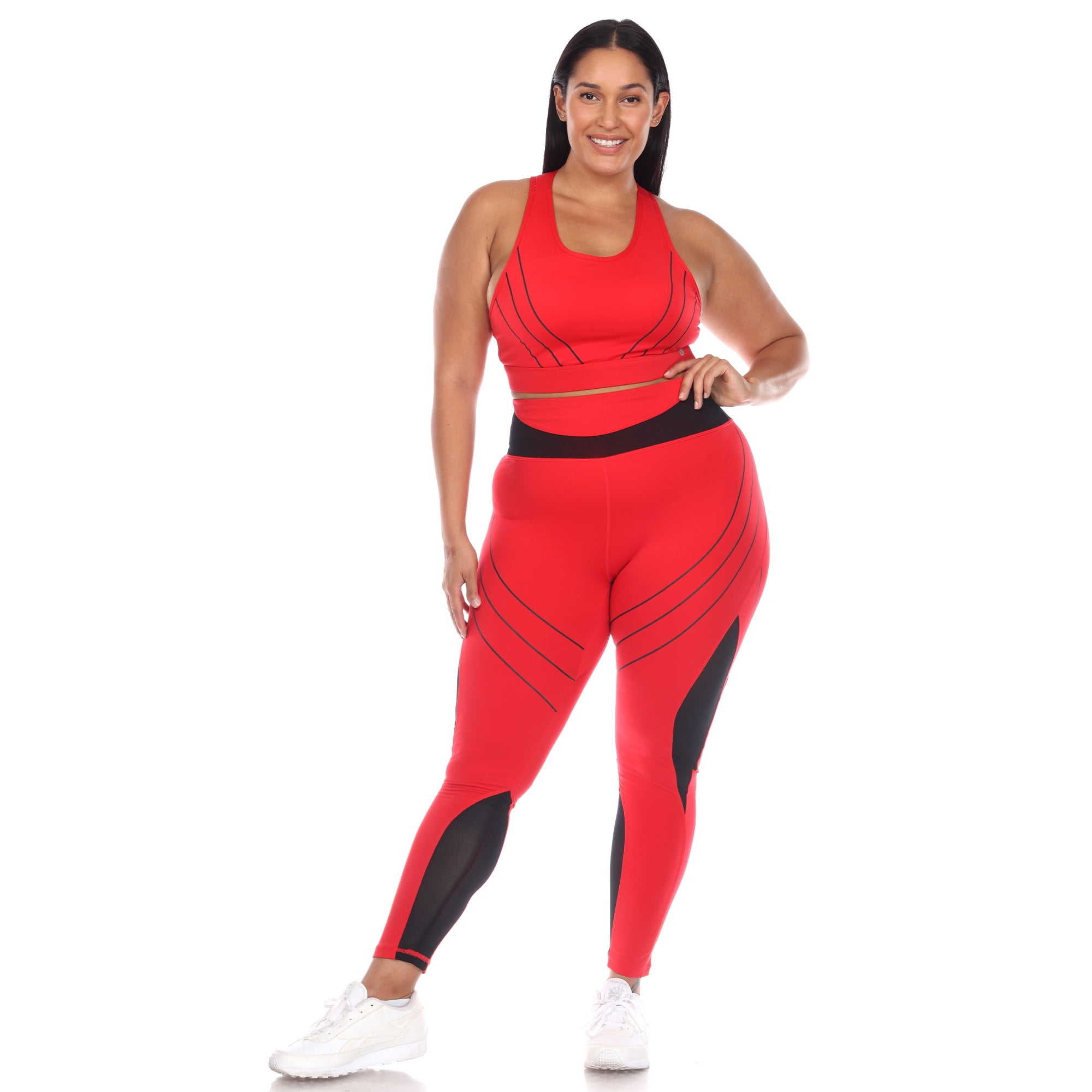 White Mark Women's Plus Size Cut Out Back Mesh Sports Bra & Leggings Activewear Set
