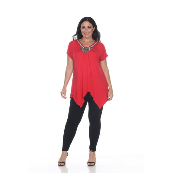 White Mark Women's Plus Size Embellished Short Sleeve Tunic Top