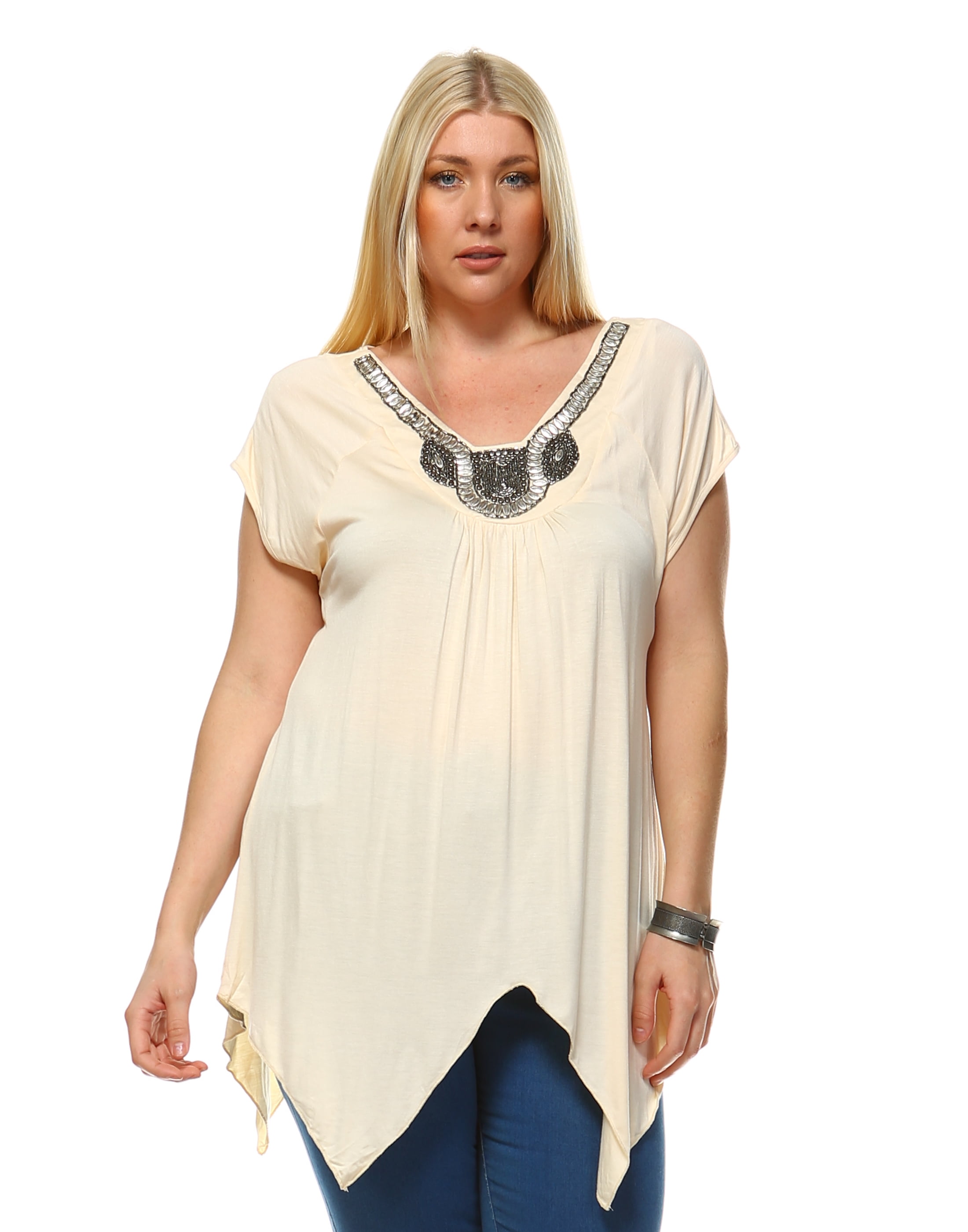 White Mark Women s Plus Size Embellished Short Sleeve Tunic Top