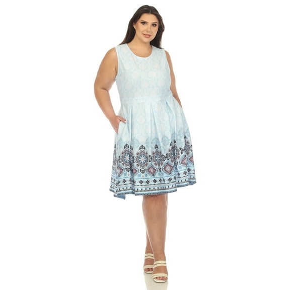 White Mark Women's Plus Size Fit and Flare Knee Length Dress