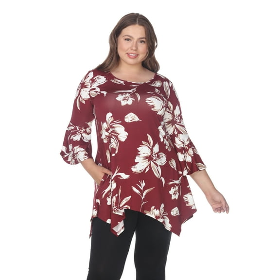 White Mark Women's Plus Size Floral Blanche Tunic Top