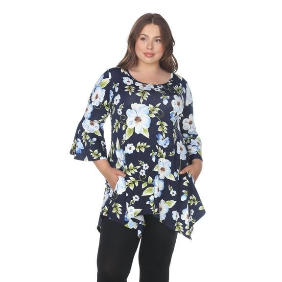 White Mark Women's Plus Size Floral Blanche Tunic Top