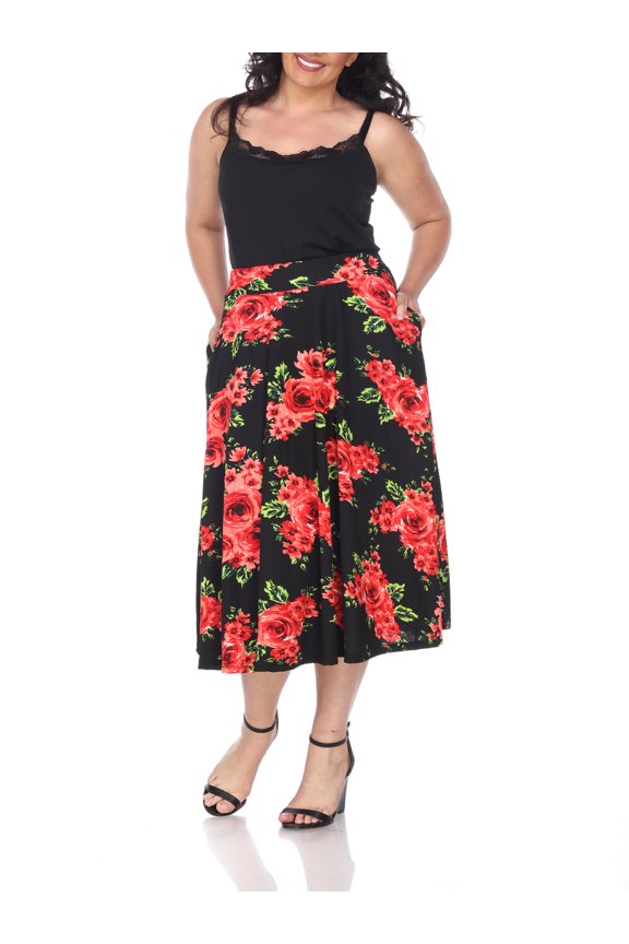 Women's Plus Size Floral Midi Skirt