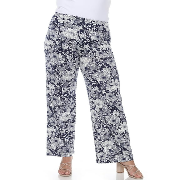 White Mark Women's Plus Size Floral Paisley Palazzo Pants