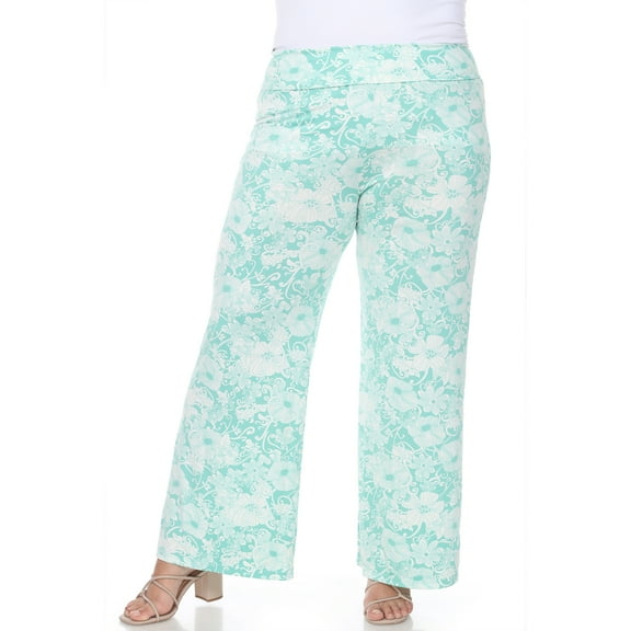 White Mark Women's Plus Size Floral Paisley Palazzo Pants