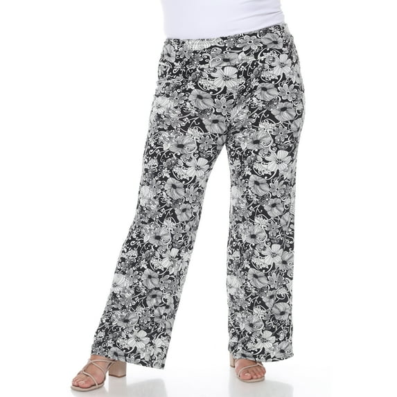 White Mark Women's Plus Size Floral Paisley Palazzo Pants