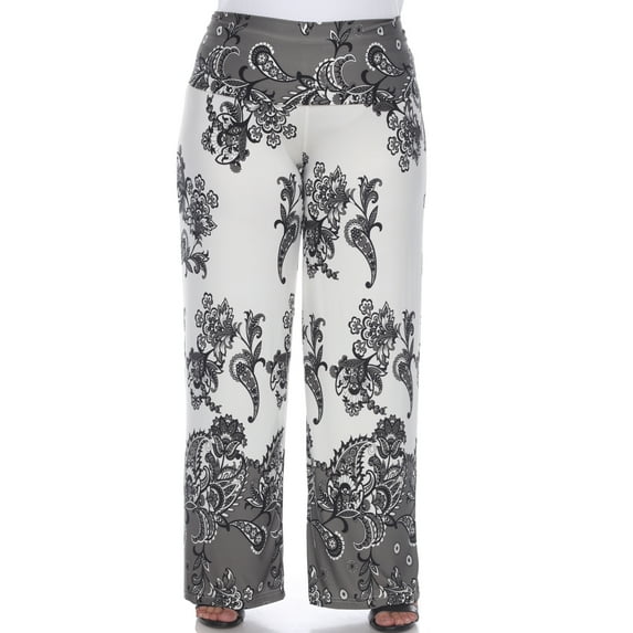 White Mark Women's Plus Size Floral Paisley Printed Palazzo Pants