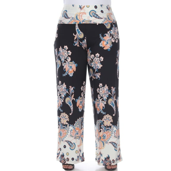 White Mark Women's Plus Size Floral Paisley Printed Palazzo Pants