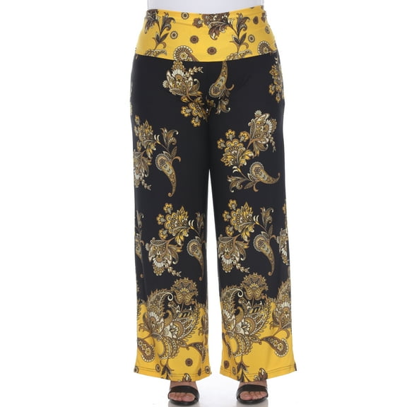 White Mark Women's Plus Size Floral Paisley Printed Palazzo Pants