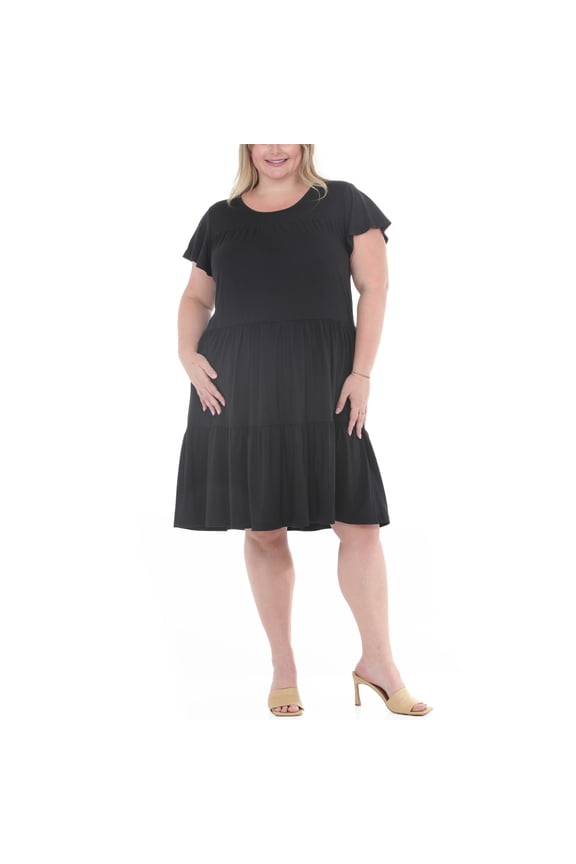 Women's Plus Size Flutter Sleeve Ruffle Tiered Dress, Sizes 1X-3X