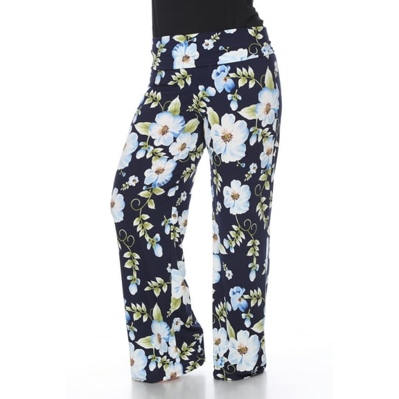 White Mark Women's Plus Size Hawaiian Flower Palazzo Pants