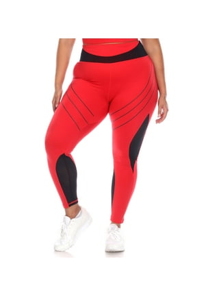 Red Striped Workout Leggings, Ladies Winter Activewear, High