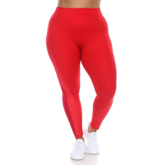 White Mark Women's Plus Size High Waist Mesh Insert Activewear Leggings