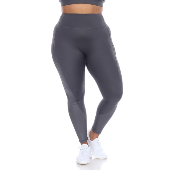 White Mark Women's Plus Size High Waist Mesh Insert Activewear Leggings
