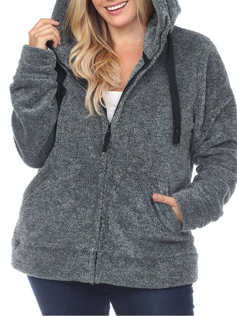 White Mark Women's Plus Size Hooded Sherpa Jacket