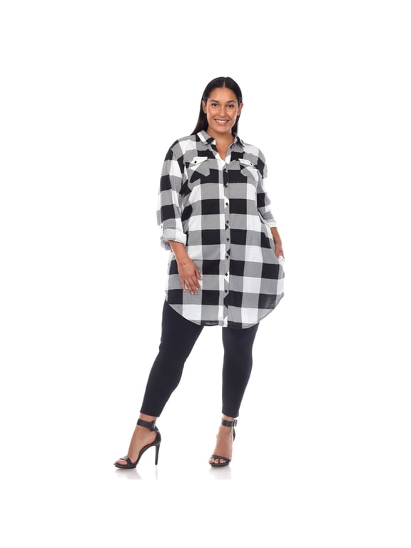 Women's Plus Size Light Weight Plaid Print Tunic with Pockets