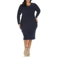 thumbnail image 1 of White Mark Women's Plus Size Long Sleeve Rib Midi Sweater Dress, 1 of 6