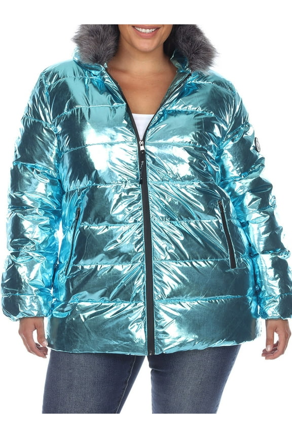 Women's Plus Size Metallic Hooded Puffer Coat