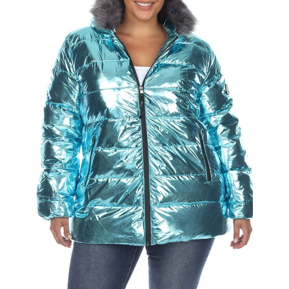 White Mark Women's Plus Size Metallic Hooded Puffer Coat