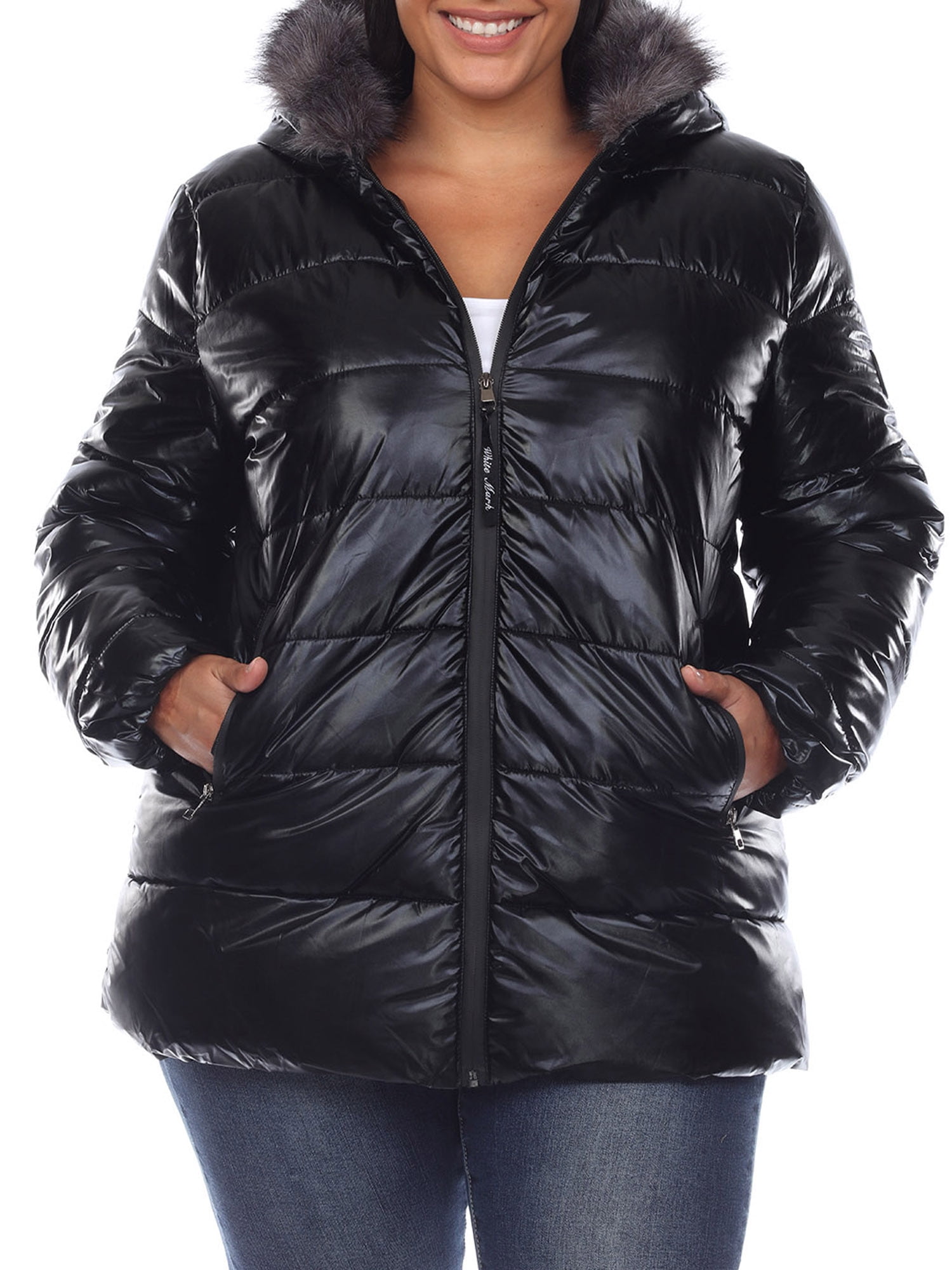 White Mark Women's Plus Size Metallic Hooded Puffer Coat - Walmart.com