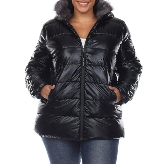 White Mark Women's Plus Size Metallic Hooded Puffer Coat