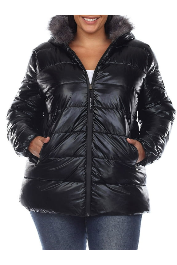 Women's Plus Size Metallic Hooded Puffer Coat
