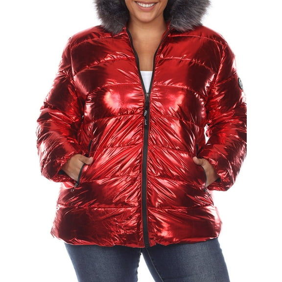 White Mark Women's Plus Size Metallic Hooded Puffer Coat