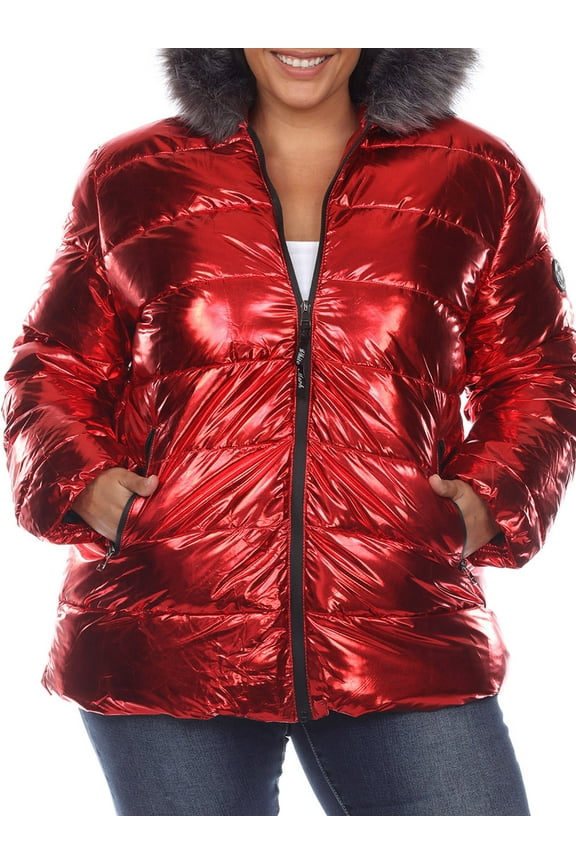 Women's Plus Size Metallic Hooded Puffer Coat