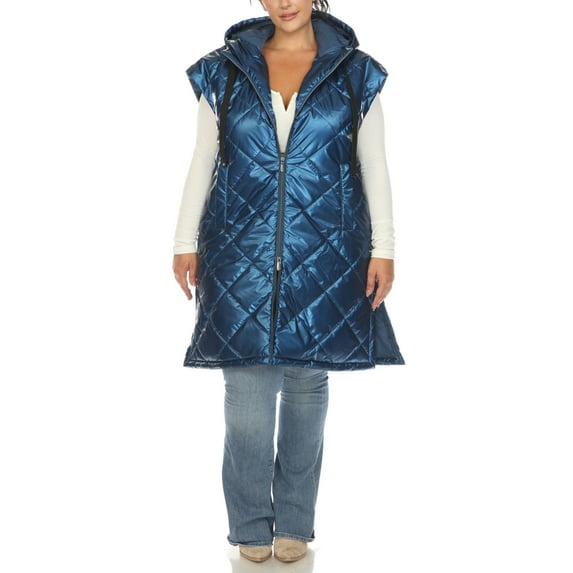 White Mark Women's Plus Size Metallic Long Puffer Vest