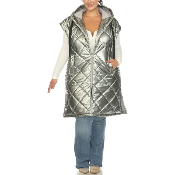 White Mark Women's Plus Size Metallic Long Puffer Vest