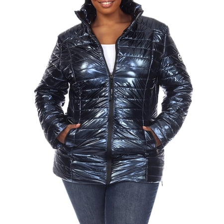 White Mark Women's Plus Size Metallic Puffer Coat