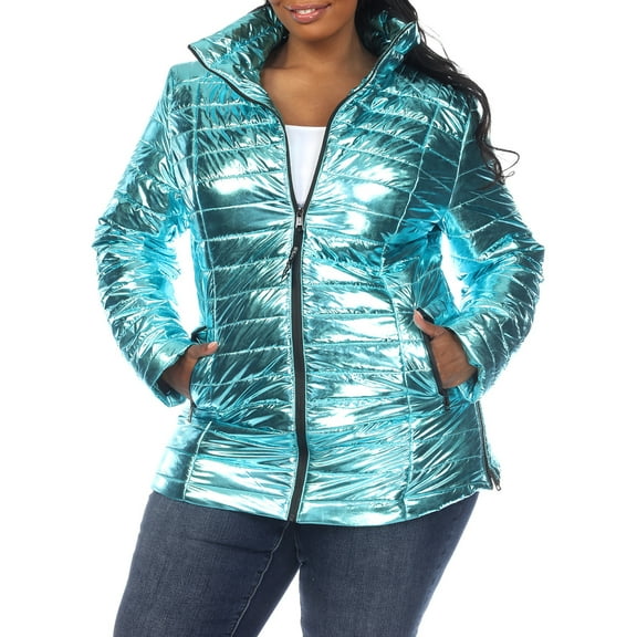 White Mark Women's Plus Size Metallic Puffer Coat