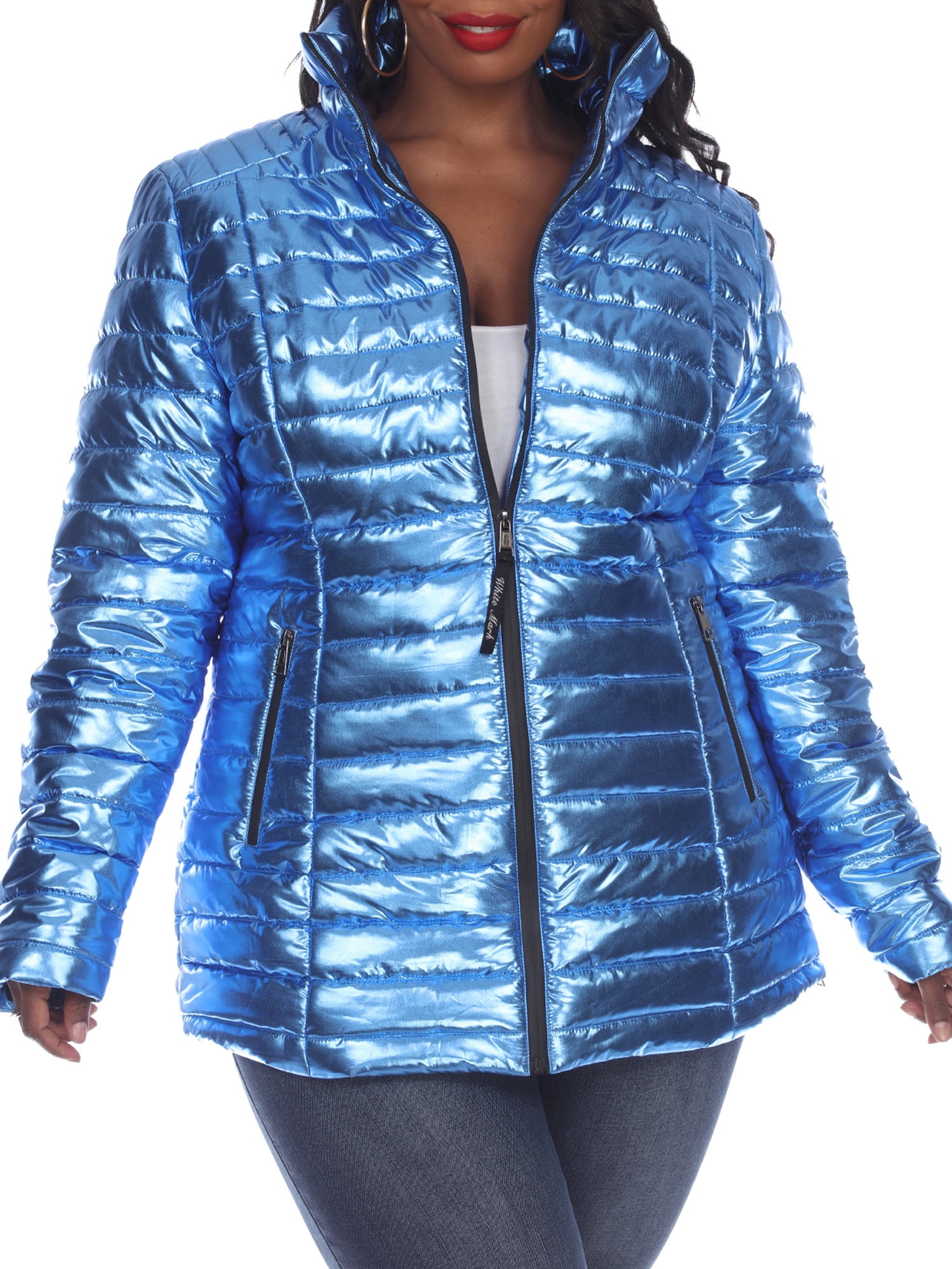 White Mark Women's Plus Size Metallic Puffer Coat