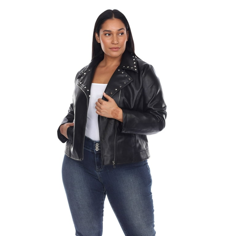 White Mark Women s Plus Size PU Faux Leather Studded Jacket