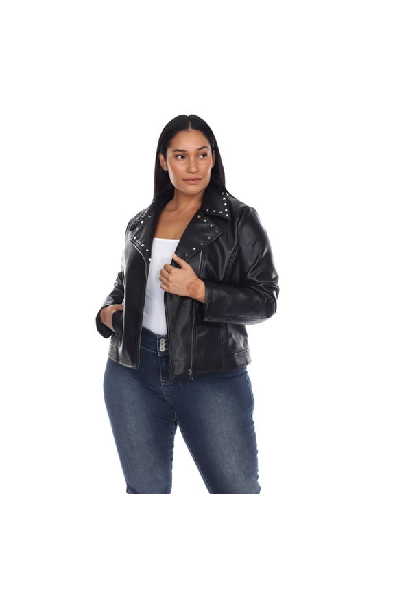 Women's Plus Size PU Faux Leather Studded Jacket