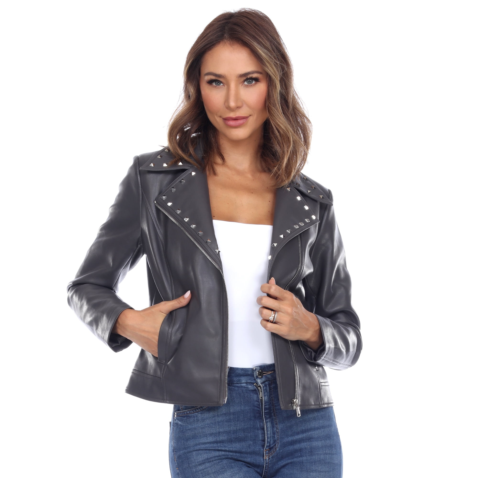 præambel grad talsmand White Mark Women's Plus Size PU Faux Leather Studded Jacket - Walmart.com