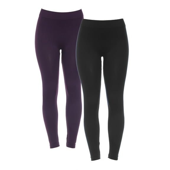 White Mark Women's Plus Size Pack of 2 Solid Color Leggings