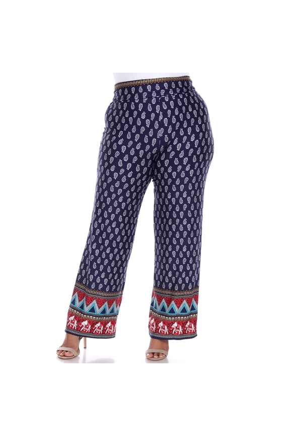 Women's Plus Size Paisley Elephant Print Palazzo Pants