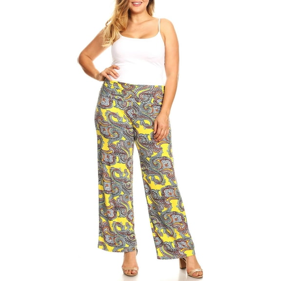 White Mark Women's Plus Size Paisley Printed Palazzo Pants