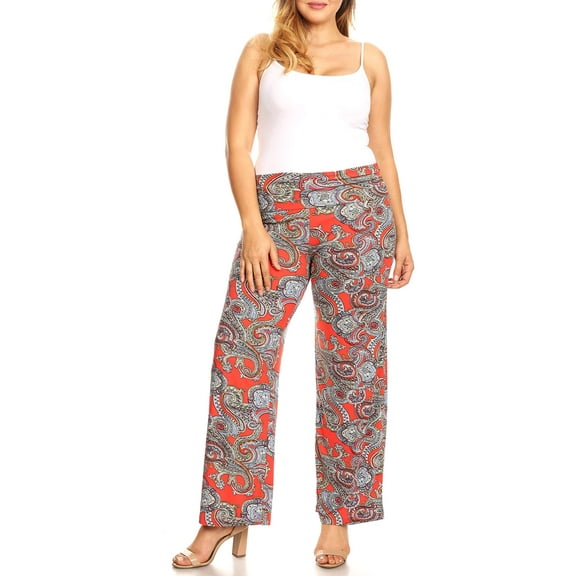 White Mark Women's Plus Size Paisley Printed Palazzo Pants