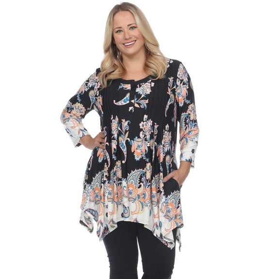 White Mark Women's Plus Size Paisley Tunic Top with Pockets