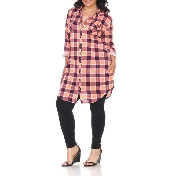 White Mark Women's Plus Size Plaid Tunic Top