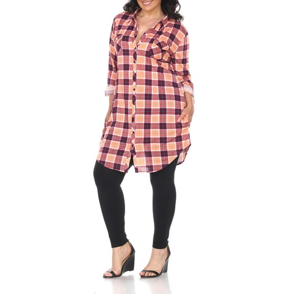 White Mark Women's Plus Size Plaid Tunic Top