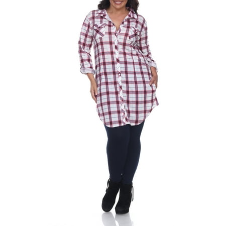 White Mark Women's Plus Size Plaid Tunic Top