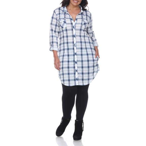 White Mark Women's Plus Size Plaid Tunic Top